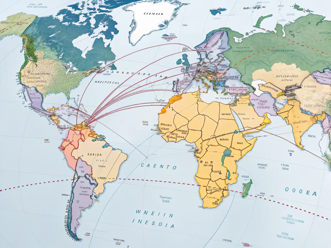 An image showing a world map with highlighted routes, symbolizing Amano Telecom's global termination services and the ability to connect calls to various destinations worldwide.